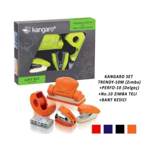 Kangaro Ofis Seti Turuncu Zımba Makinesi+Delgeç+Tel Sökücü+Bant Kesici+ Zımba Teli