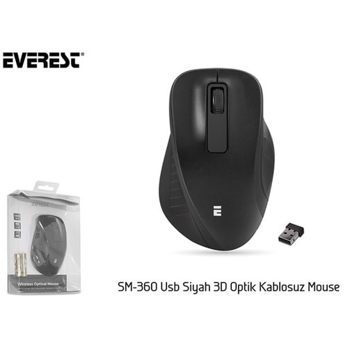 Everest SM-360 Usb Siyah 3D Optik Kablosuz Mouse