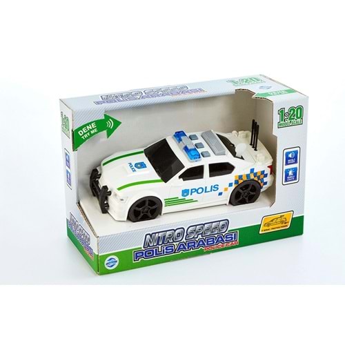 Adel Nitro Speed Polis Arabası 1:20 Sesli Işıklı Beyaz-Yeşil