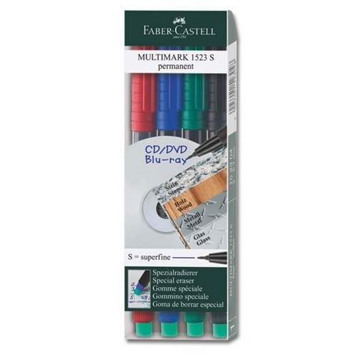 Faber-Castell Asetat Kalemi Permanent S Seri 4 LÜ Karışık Renk 1523 04